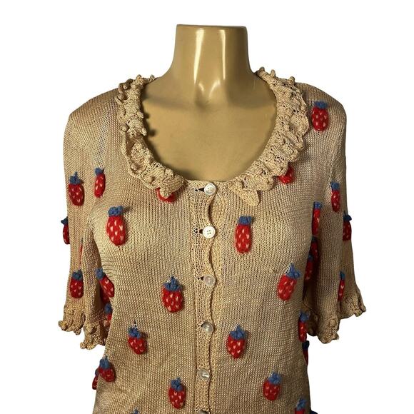 Vintage Patricia Roberts Sweater Womens Small Silk Wool Angora Strawberry Knit 8 - Picture 2 of 14